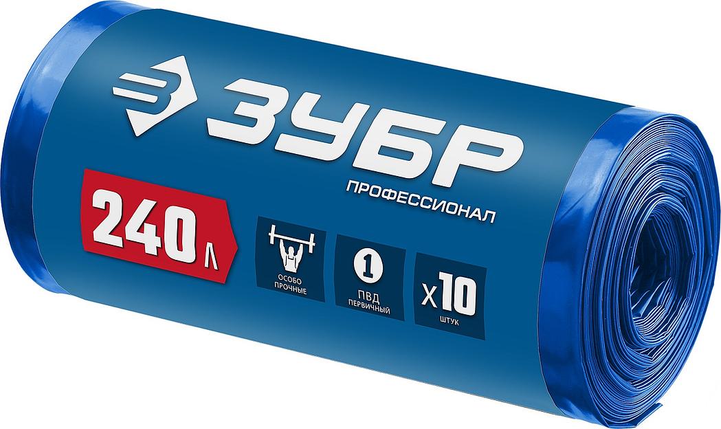 ЗУБР 240 л, 10 шт, синие, из первичного материала, особопрочные, строительные мусорные мешки, Профессионал (39159-240) фото 2