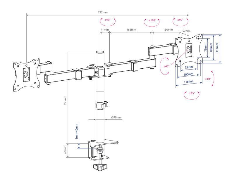 Кронштейн для мониторов Arm Media LCD-T04 черный 15"-28" макс.14кг настольный поворот и наклон фото 2