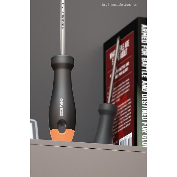 Крестовая отвертка "Home Series Gray" Deli HT1206C PH2x150мм Эксклюзивный дизайн, рукоятка из высококачественного софттач пластика фото 6