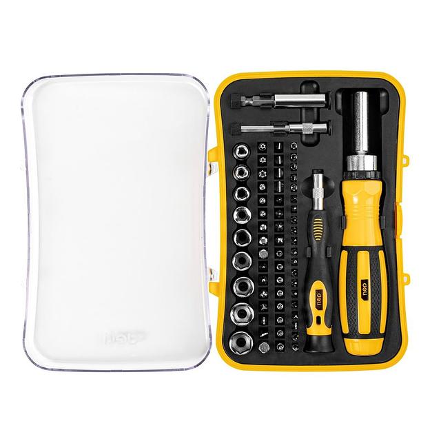 Набор прецизионных отверток и бит с держателями Deli DL3565 65 предметов трещотка 72 зуба, пластиковый кейс фото 1