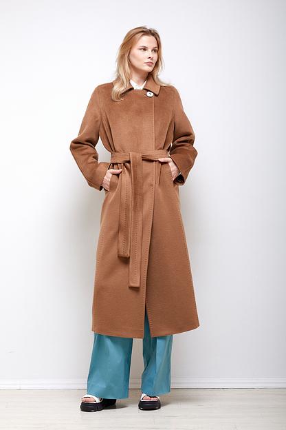 Женское демисезонное пальто двубортное Mmoda тёмный кэмл, арт.2202903-1 фото 1