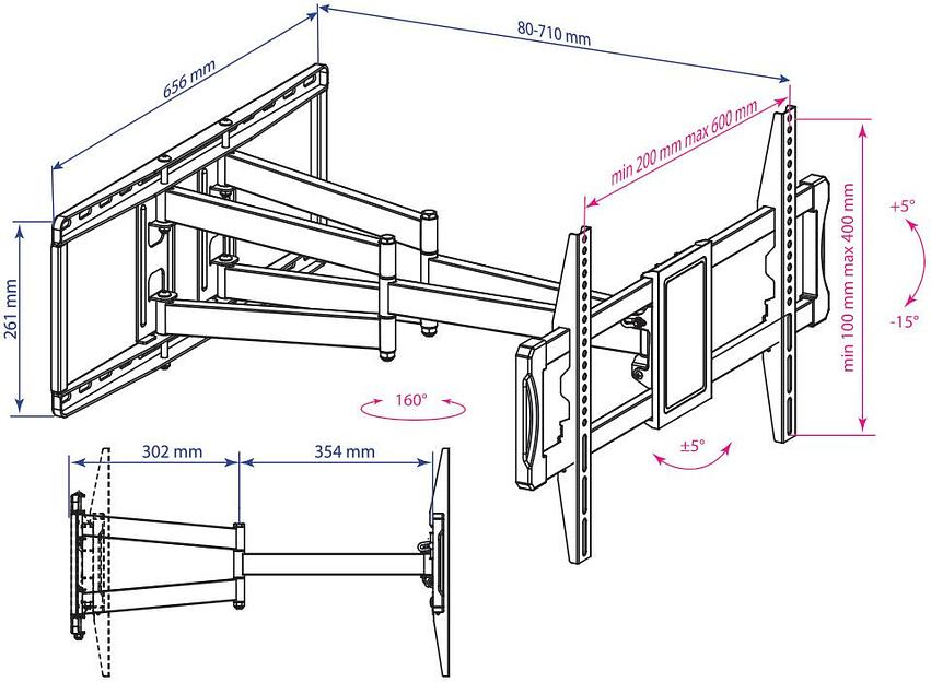 Кронштейн для телевизора Kromax ATLANTIS-70 черный 32"-75" макс.101кг настенный поворотно-выдвижной и наклонный фото 4
