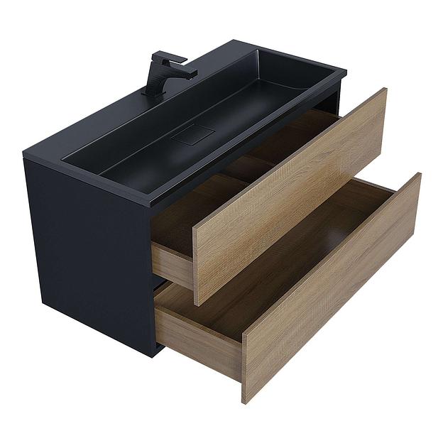 Тумба под раковину для ванной Uperwood Barsa 100 см, подвесная, черная/дуб сонома фото 6