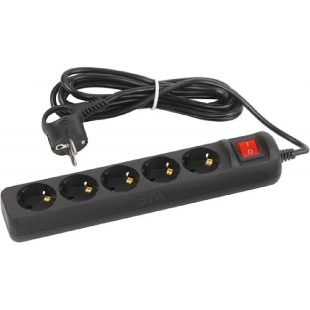ЭРА Б0057731 Удлинитель электрический UX-5es-1,5m-B с заземлением с выключателем 5 розеток 3м ПВС 3x0,75мм2 черный фото 1