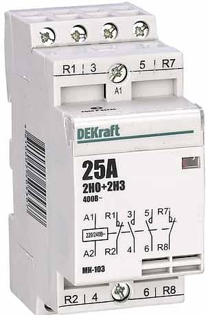 Контактор модульный 2НО+2НЗ 25А 230В DEKraft МК-103 фото 3