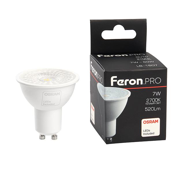Лампа светодиодная LED 7вт 230в GU10 теплый с линзой 38 гр. Feron.PRO фото 1