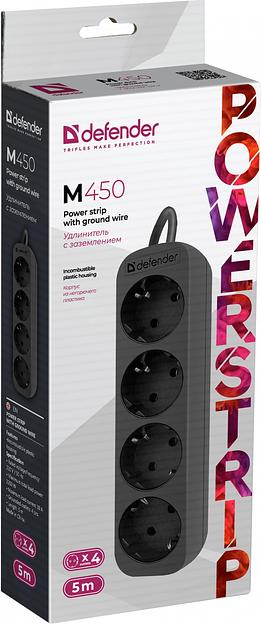 Defender Удлинитель M450 5.0 м, 4 розетки, черный [99327], с заземлением фото 3