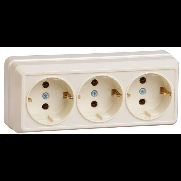 Iek ERO31-K33-16-DC РС23-3-ОК Розетка 3местн. с з/к 16А откр.уст. ОКТАВА (кремовый) фото 1