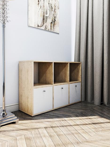 Стеллаж горизонтальный с дверцами Wood&Stone «Малави» дуб бунратти, белый 93.4×31.2×62.8 см фото 2