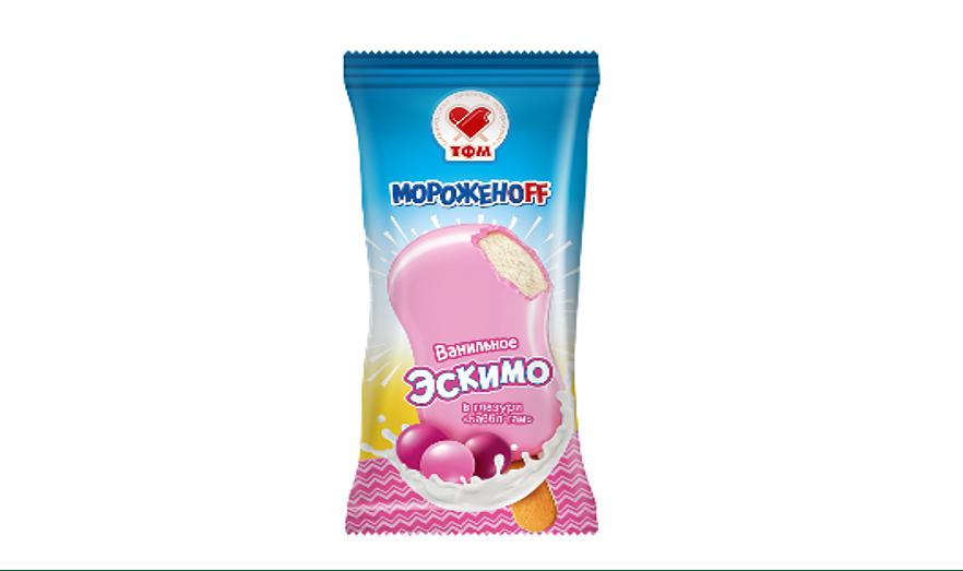 Мороженое эскимо Мороженофф «Ванильное в глазури бабл гам» 70 г ОПТ фото 1