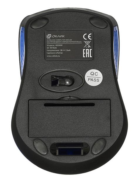 Мышь Оклик 485MW черный/синий оптическая (1200dpi) беспроводная USB (2but) фото 6