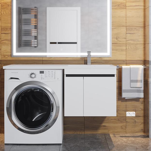 Тумба под стиральную машину Uperwood Magenta, 50 см, подвесная, белая/графит, с дверцами фото 5