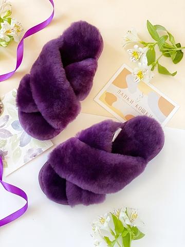 Меховые женские тапочки с перекрестными шлейками фото 4