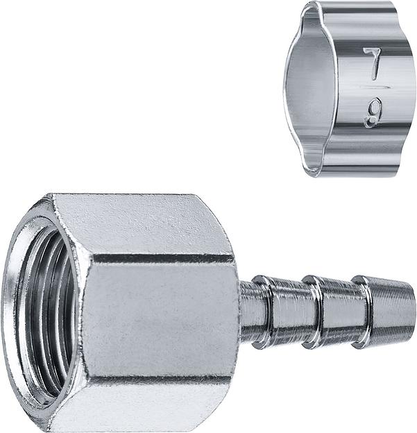 ЗУБР штуцер ″елочка″, 6 мм - 1/4″F, переходник с обжимным хомутом, Профессионал (64923-1/4-06) фото 1