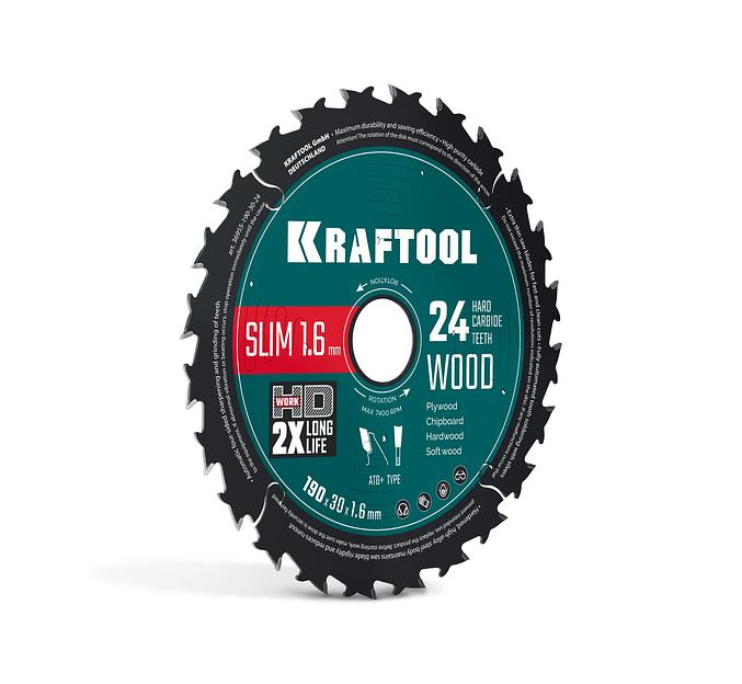 KRAFTOOL Slim wood cut 190 х 30 x 1.6 мм, 24Т, диск пильный по дереву, (36955-190-30-24) фото 1