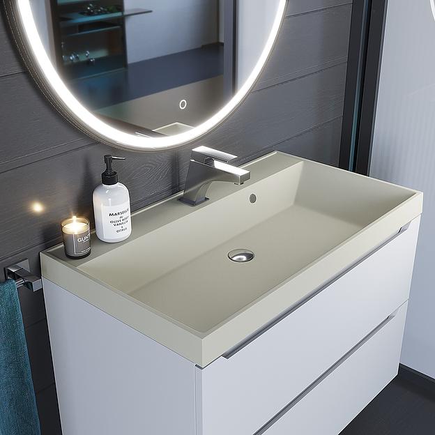 Раковина кварцевая для ванной комнаты Uperwood Classic Quartz 80 см, бежевая матовая, лён фото 1