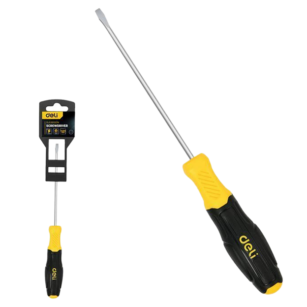 Шлицевая отвертка Deli DL6361001N 6х100мм сталь Cr-V, двухкомпонентная прорезиненная рукоять фото 1