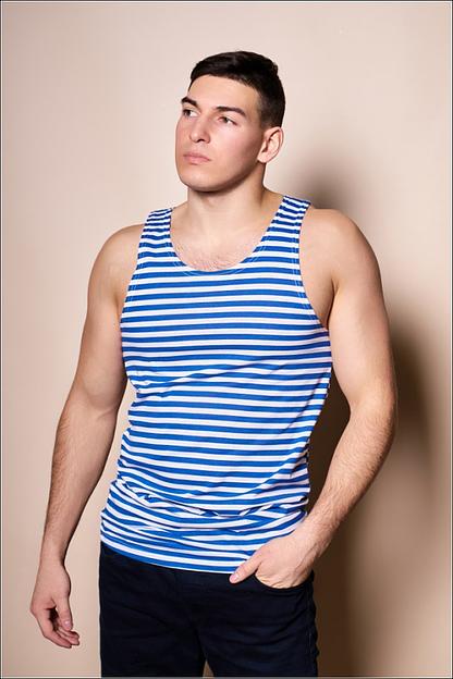 Майка мужская классическая Big Size 1801, синяя полоска опт фото 1