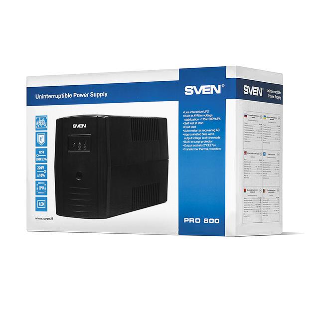 ИБП SVEN Pro 800, линейно-интерактивный, автоматический стабилизатор напряжения, 480Вт, 800Ва, 2 евророзетки Sven Pro 800 (SV-013851) фото 4