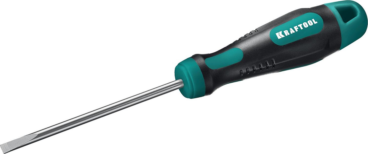 KRAFTOOL Отвертка "EXPERT", Cr-Mo-V сталь, двухкомпонентная противоскользящая рукоятка, SL, 5,0x100 мм [250071-5.5-100] фото 1