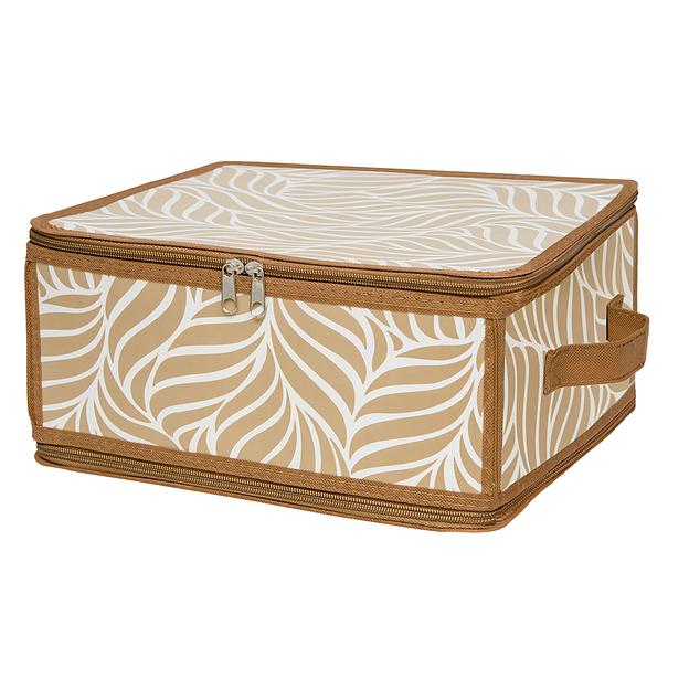 Короб складной на молнии "Листья",  Д300 Ш280 В150, бежевый фото 1