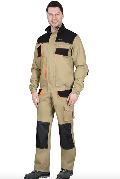 Костюм мужской рабочий «Манхеттен» песочный с чёрными вставками (брюки), опт фото 1