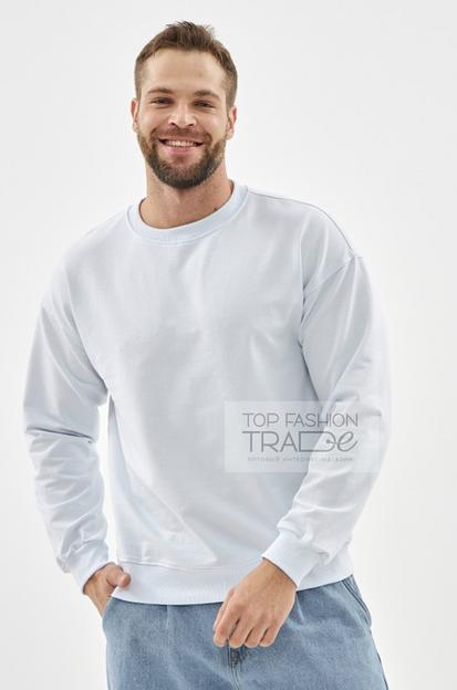Свитшот мужской двухнитка однотонный базовый белый SWT01-1 фото 1