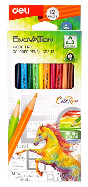 Карандаши цветные Deli EC113-12 Enovation трехгранные пластик 12цв. коробка/европод. (12шт) фото 3