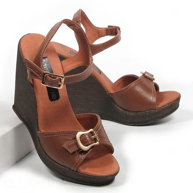 Босоножки женские из натуральной кожи на танкетке р-р.34, арт.МТ444 коричневый ОПТ фото 4