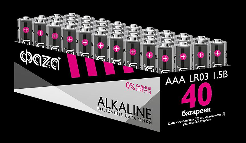 Элементы питания алкалиновые LR03 (AAA) ФАZА Alkaline (40 шт. в упаковке) фото 1