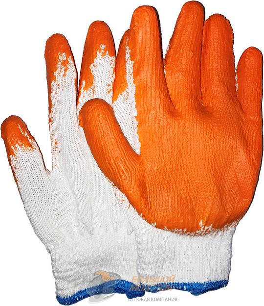 Перчатки х/б оранж. ладошка, синяя кайма №19 /10 /600 фото 1