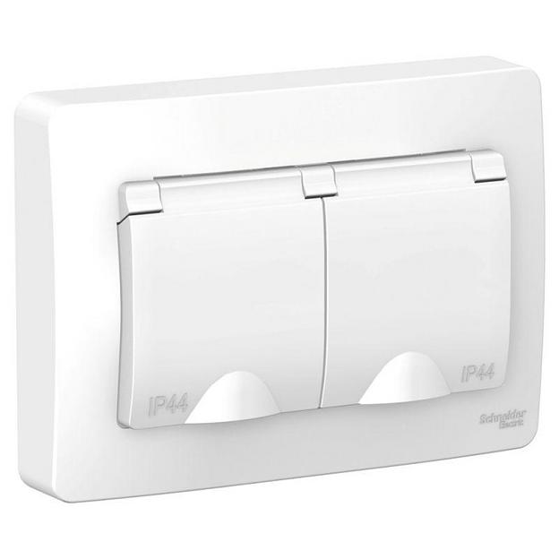 Systeme electric BLNRS441121 BLANCA С/У IP44 РОЗЕТКА двойная с заземл. со шторк.,с крышками, 16А, 250В, БЕЛЫЙ фото 1