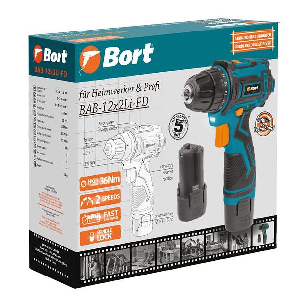 Bort BAB-12X2LI-FD (2X1,5 AH) Дрель-шуруповерт аккумуляторная ударная [93413151] { 12 В, 1.5 Ач, Li-lon, 1 Акк } фото 6