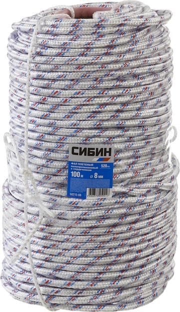СИБИН d 8 мм, 16-прядный, 100 м, плетеный, с сердечником, полипропиленовый фал (50215-08) фото 2
