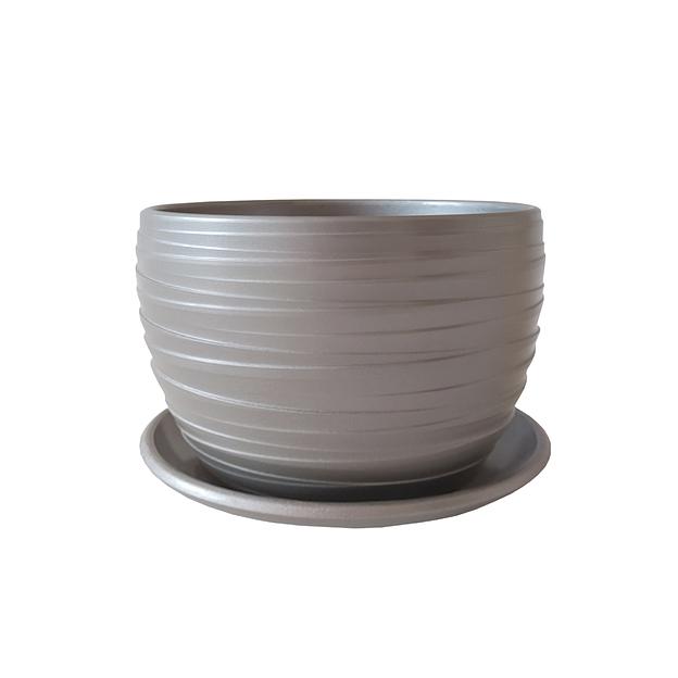 Керамический горшок Рельеф с подставкой, 0,5 л., Д115 Ш115 В105, металлик фото 1