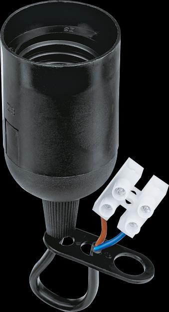 Патрон подвесной Е27 с проводом и клеммной колодкой пластик черный фото 1