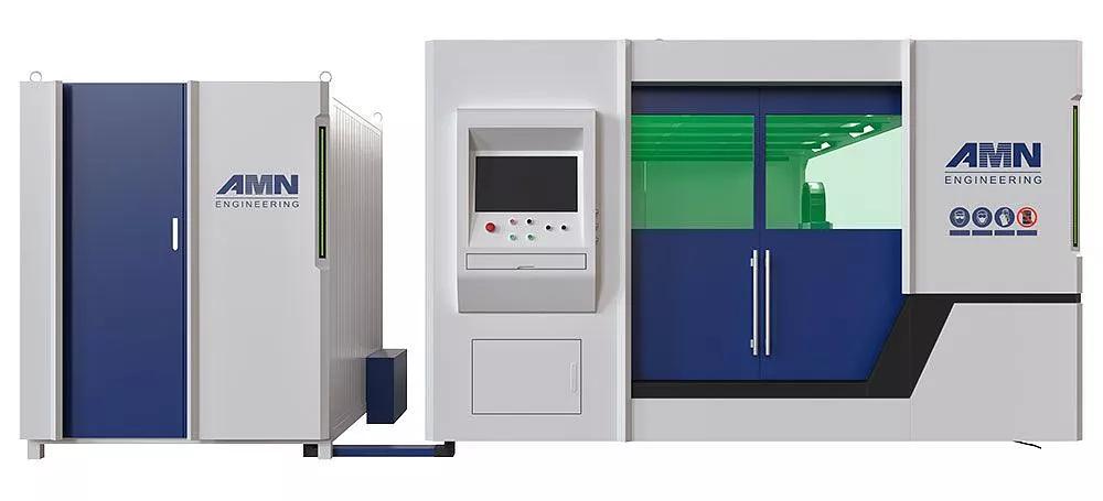 Оборудование лазерной резки металла с ЧПУ AMN/2060 со сменным столом, защитной кабиной и приставным труборезом 6 метров фото 1