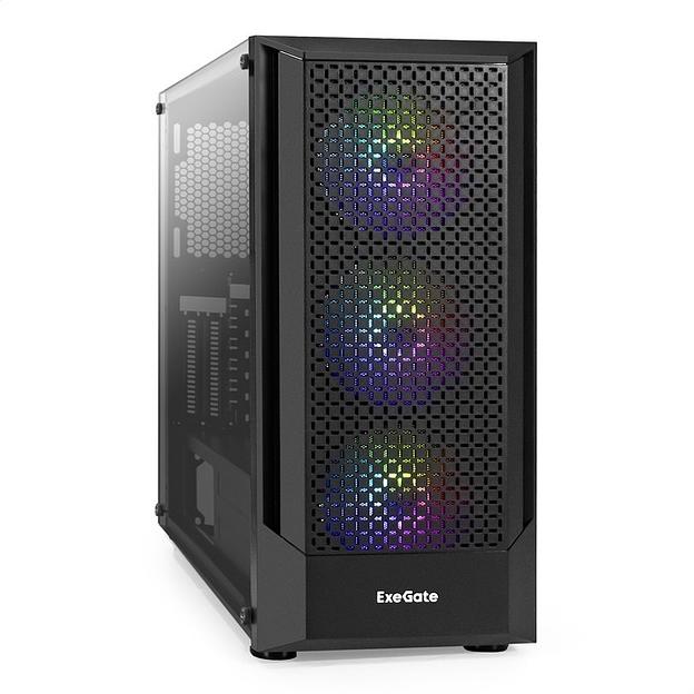 Exegate EX296354RUS Корпус Miditower ExeGate EVO-8227-NPX700 (ATX, БП 700NPX с вент. 12см, 2*USB+1*USB3.0+HD Audio, черный, 3 вент. с RGB подсветкой, боковая панель - закаленное стекло) фото 1