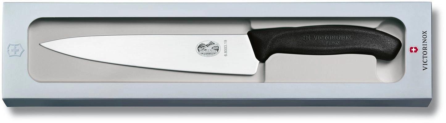 Нож кухонный Victorinox Swiss Classic (6.8003.19G) стальной разделочный лезв.190мм прямая заточка черный подар.коробка фото 1