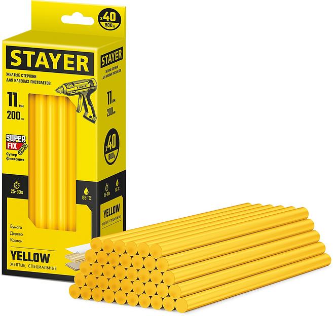 STAYER Yellow, жёлтые, 11 х 200 мм, 40 шт, клеевые стержни, Professional (2-06821-Y-S40) фото 1