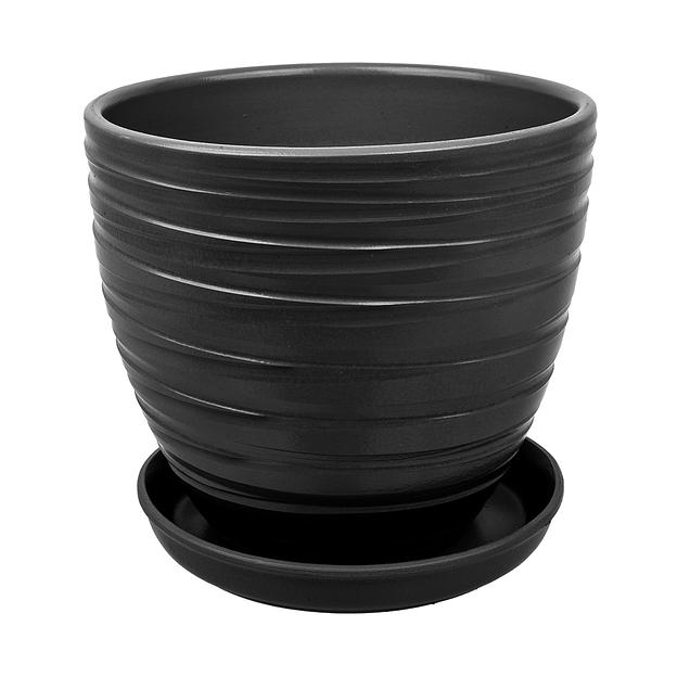 Керамический горшок Рельеф с подставкой, 2,4 л., Д175 Ш175 В158, черный фото 1