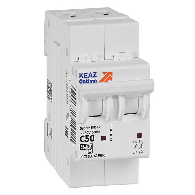 Выключатель автоматический модульный OptiDin BM63-2C50-4.5-УХЛ3 КЭАЗ 326808 фото 1
