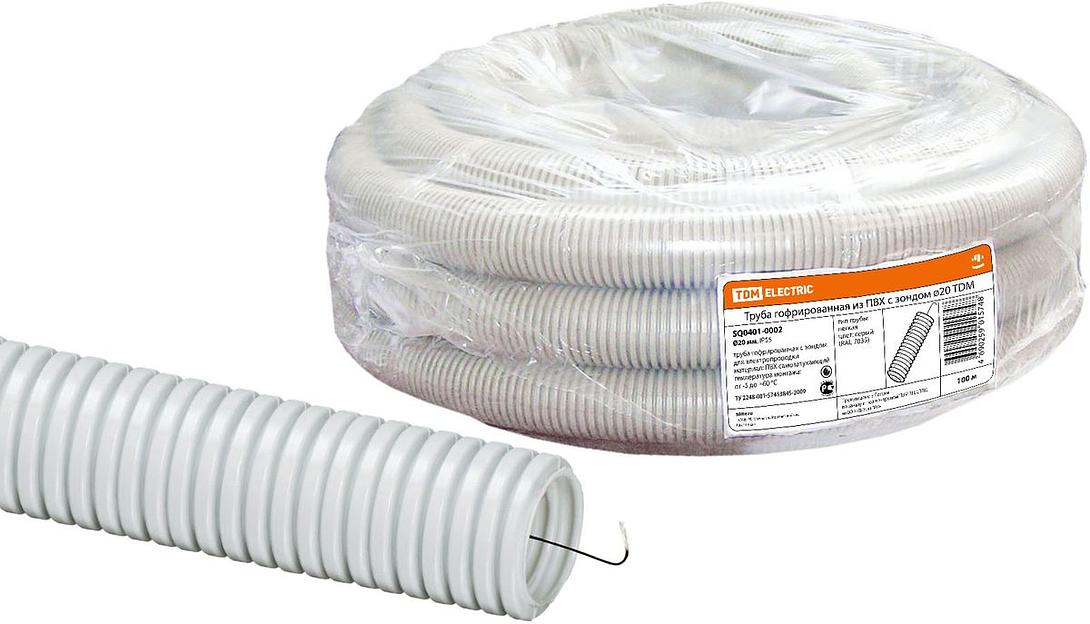 Труба гофрированная ПВХ d 20 с зондом (100м) легкая TDM фото 1