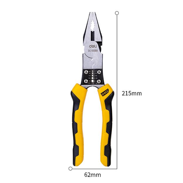 Комбинированные плоскогубцы многофункциональные Deli DL100008 215мм, (скручивание/зажим/резка/зачистка/обжим), сталь Cr-V, двухкомпонентная рукоять фото 2