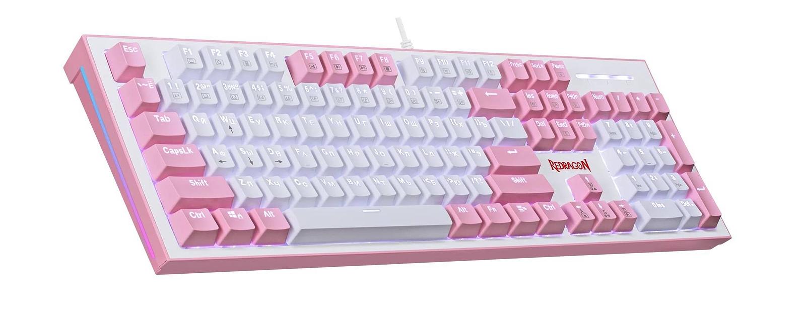 Redragon Механическая клавиатура Hades RU,бело-розовая,тихая,104 кн._3 фото 1