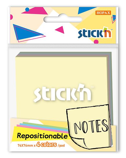 Блок самоклеящийся бумажный Stick`n 27082 76x76мм 80лист. 70г/м2 пастель ассорти 4цв.в упак. фото 1