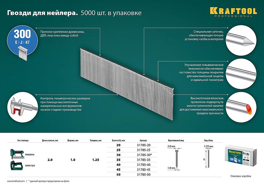 KRAFTOOL гвозди тип 300 (47/J/ F), 50 мм, калибр 18GA. 5000 шт (31785-50) фото 4