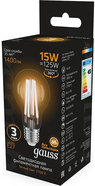 Лампа светодиодная Gauss Filament 102902115 15Вт цок.:E27 груша 220B св.свеч.бел.теп. (упак.:10шт) фото 4