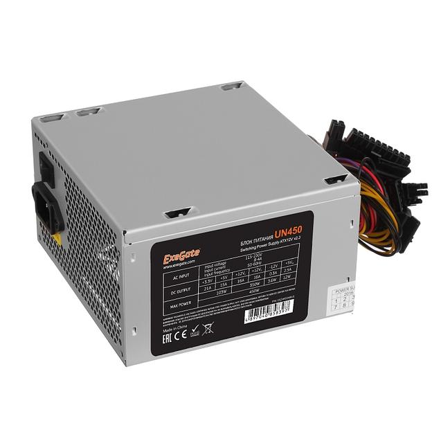 Блок питания 450W ExeGate UN450, ATX, 12cm fan, 24p+4p, 6/8p PCI-E, 3*SATA, 2*IDE, FDD (EX244554RUS) фото 1