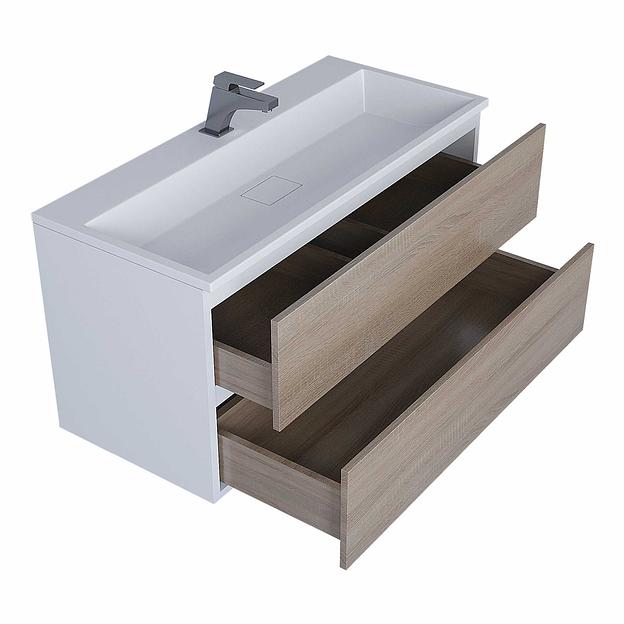 Тумба под раковину для ванной Uperwood Barsa 100 см, подвесная, белая/дуб сонома фото 6